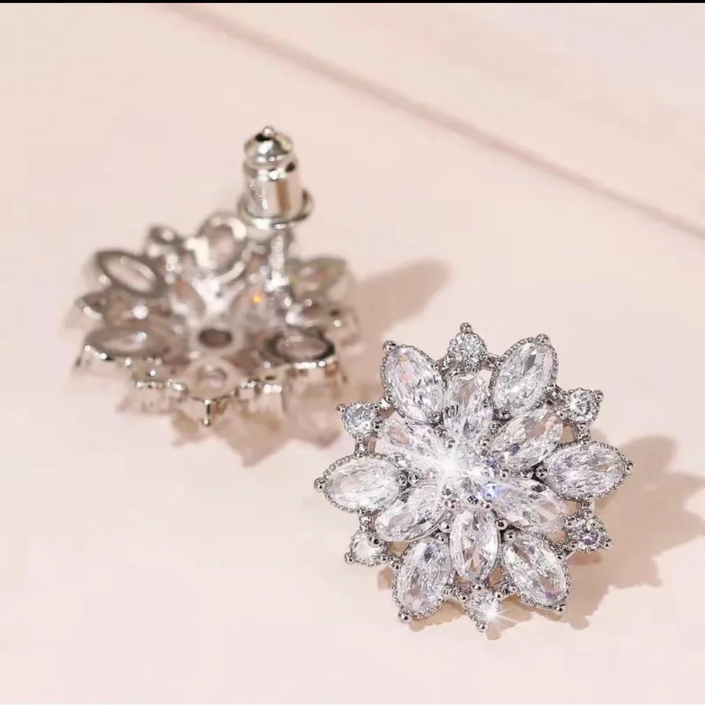 Silver Flower Cluster Earrings - Picture 3 of 8